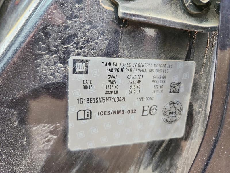 2017 Chevrolet Cruze მანქანა იყიდება აუქციონზე, vin: 1G1BE5SM5H7103420, აუქციონის ნომერი: 55038126