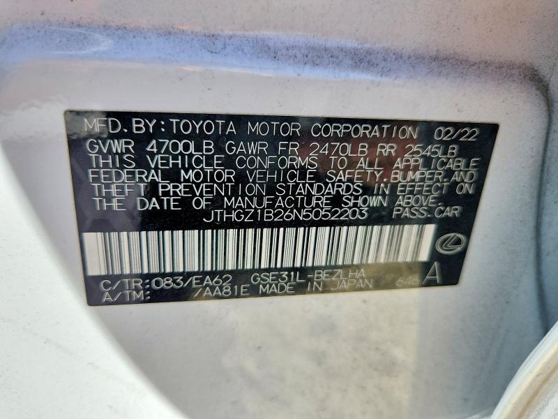 58236906 :رقم المزاد ، JTHGZ1B26N5052203 vin ، 2022 Lexus Is مزاد بيع