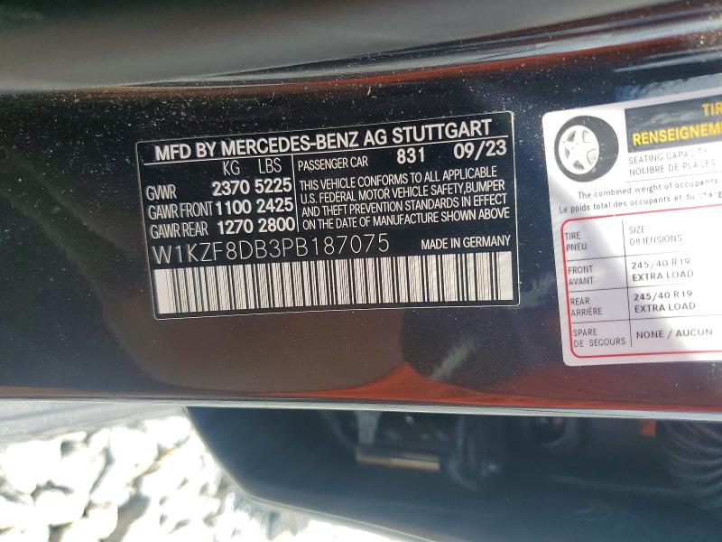 2023 Mercedes-benz E მანქანა იყიდება აუქციონზე, vin: W1KZF8DB3PB187075, აუქციონის ნომერი: 56411376