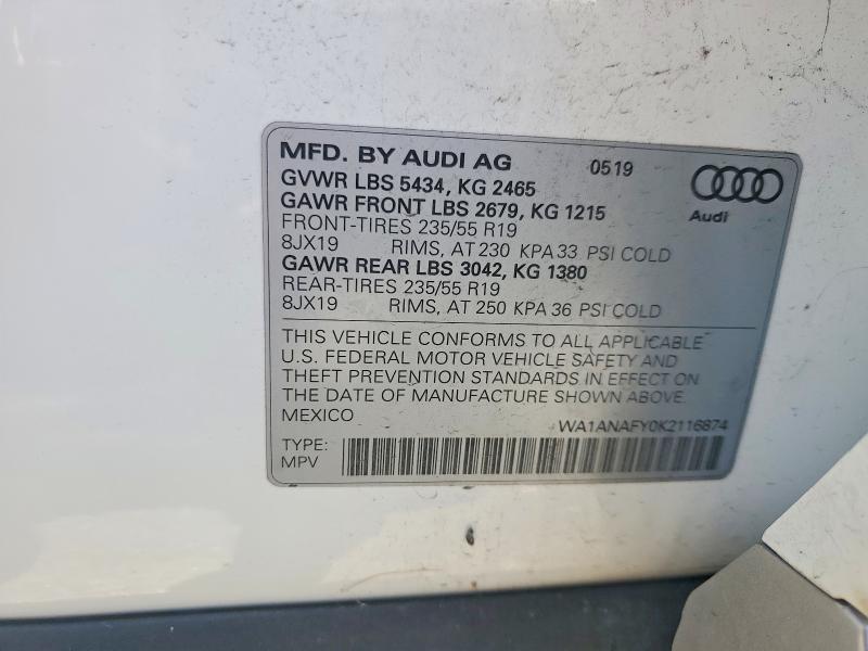 Aukcja sprzedaży 2019 Audi Q5, vin: WA1ANAFY0K2116874, numer aukcji: 56869016