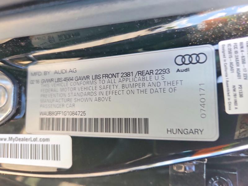2016 Audi 100 Quatro მანქანა იყიდება აუქციონზე, vin: WAUB8GFF1G1084725, აუქციონის ნომერი: 55572756