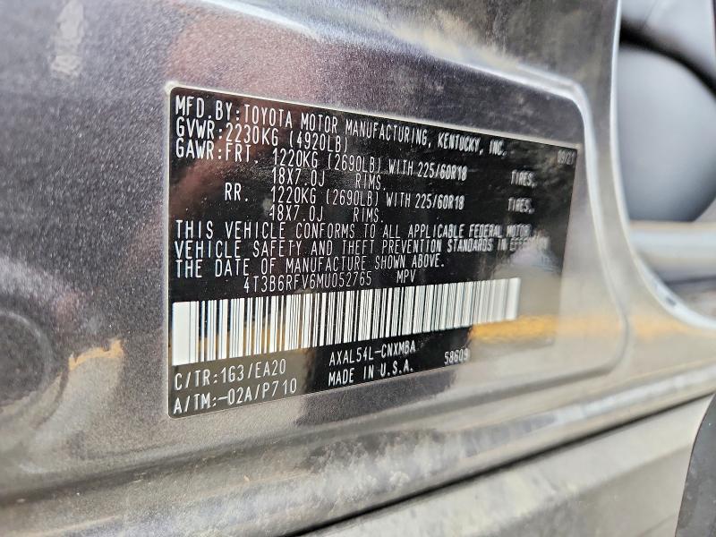 Aukcja sprzedaży 2021 Toyota Rav4 Hybrid, vin: 4T3B6RFV6MU052765, numer aukcji: 57955356