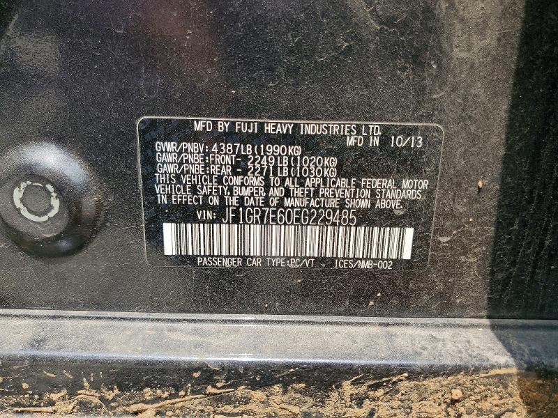 2014 Subaru Impreza მანქანა იყიდება აუქციონზე, vin: JF1GR7E60EG229485, აუქციონის ნომერი: 58510326