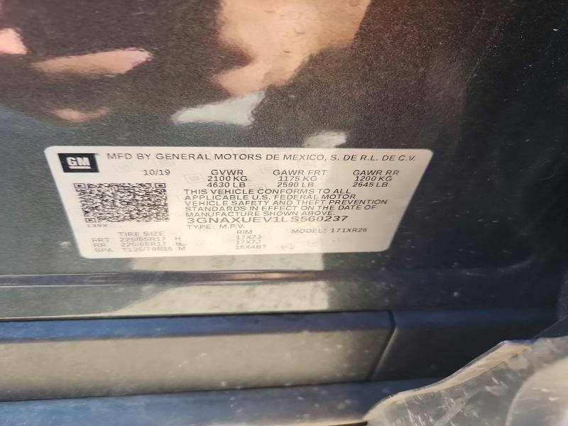 2020 Chevrolet Equinox მანქანა იყიდება აუქციონზე, vin: 3GNAXUEV1LS560237, აუქციონის ნომერი: 56771526