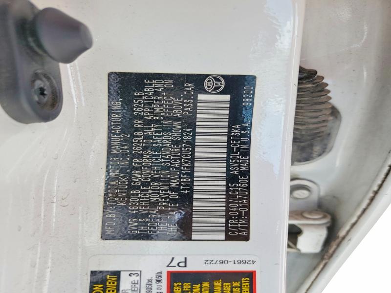2012 Toyota Camry მანქანა იყიდება აუქციონზე, vin: 4T1BF1FK7CU571824, აუქციონის ნომერი: 56315856