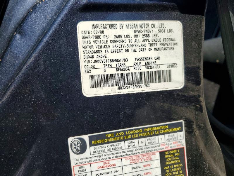 57086916 :رقم المزاد ، JNKCY01F89M851783 vin ، 2009 Infiniti M35 مزاد بيع