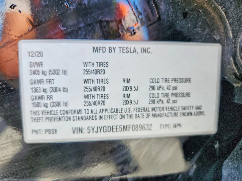 56470376 :رقم المزاد ، 5YJYGDEE5MF089632 vin ، 2021 Tesla Model Y مزاد بيع