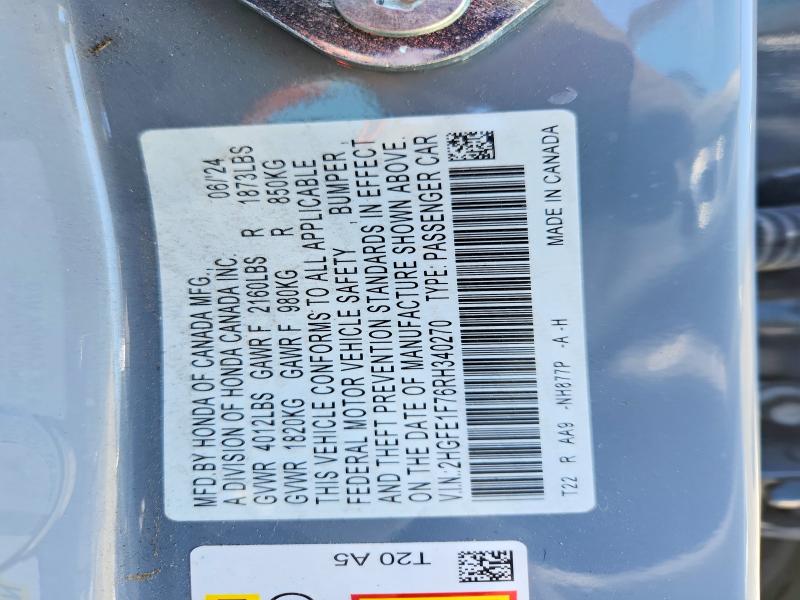 2024 Honda Civic მანქანა იყიდება აუქციონზე, vin: 2HGFE1F76RH340270, აუქციონის ნომერი: 58364776