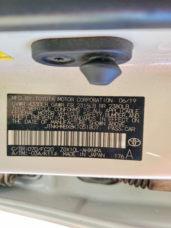 2019 Toyota C-hr მანქანა იყიდება აუქციონზე, vin: JTNKHMBX8K1051807, აუქციონის ნომერი: 57493746