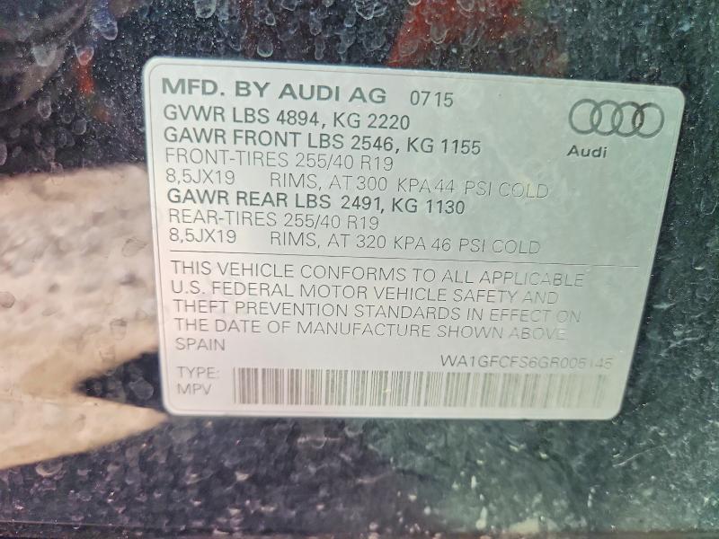 Aukcja sprzedaży 2016 Audi Q3, vin: WA1GFCFS6GR005145, numer aukcji: 57958866