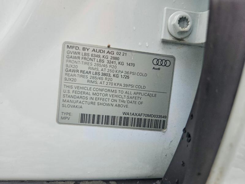 Aukcja sprzedaży 2021 Audi Q7, vin: WA1AXAF70MD033549, numer aukcji: 57370356