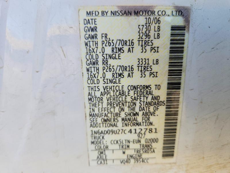 2007 Nissan Frontier მანქანა იყიდება აუქციონზე, vin: 1N6AD09U27C412781, აუქციონის ნომერი: 56145946
