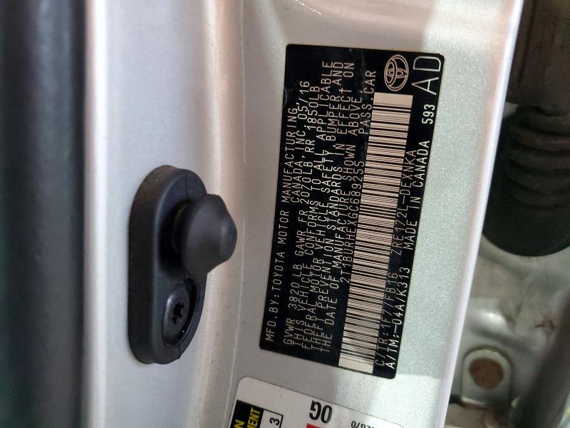 Aukcja sprzedaży 2016 Toyota Corolla, vin: 2T1BURHEXGC689255, numer aukcji: 56463496