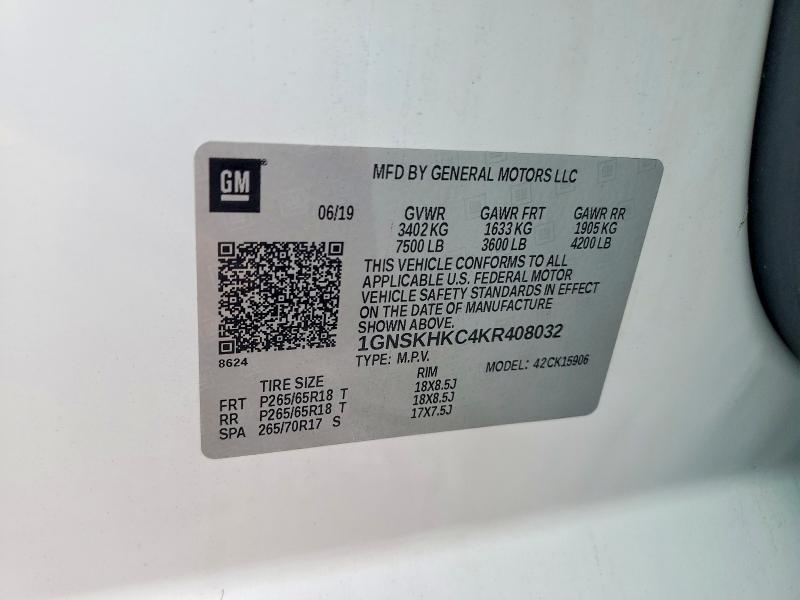 Aukcja sprzedaży 2019 Chevrolet Suburban, vin: 1GNSKHKC4KR408032, numer aukcji: 58077956