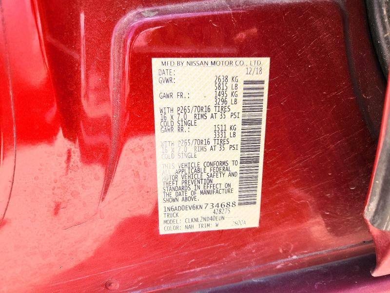Продажа на аукционе авто 2019 Nissan Frontier, vin: 1N6AD0EV6KN734688, номер лота: 59144436