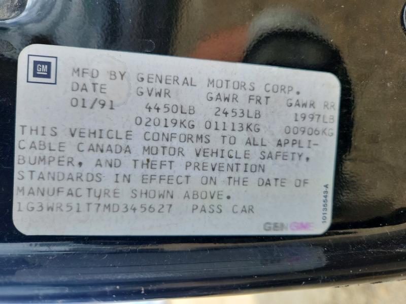 57031996 :رقم المزاد ، 1G3WR51T7MD345627 vin ، 1991 Oldsmobile Cutlass Supreme مزاد بيع
