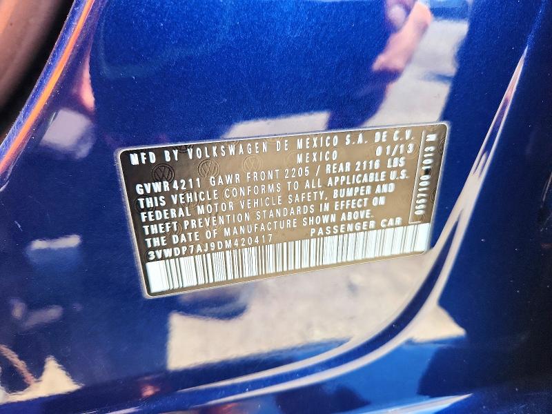 2013 Volkswagen Jetta მანქანა იყიდება აუქციონზე, vin: 3VWDP7AJ9DM420417, აუქციონის ნომერი: 58947906