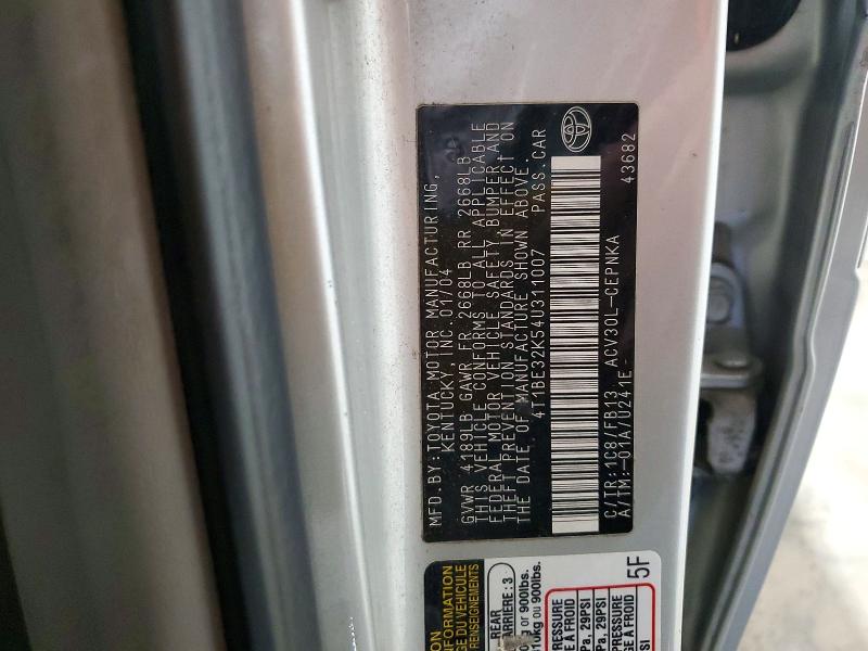 Продажа на аукционе авто 2004 Toyota Camry, vin: 4T1BE32K54U311007, номер лота: 56581166