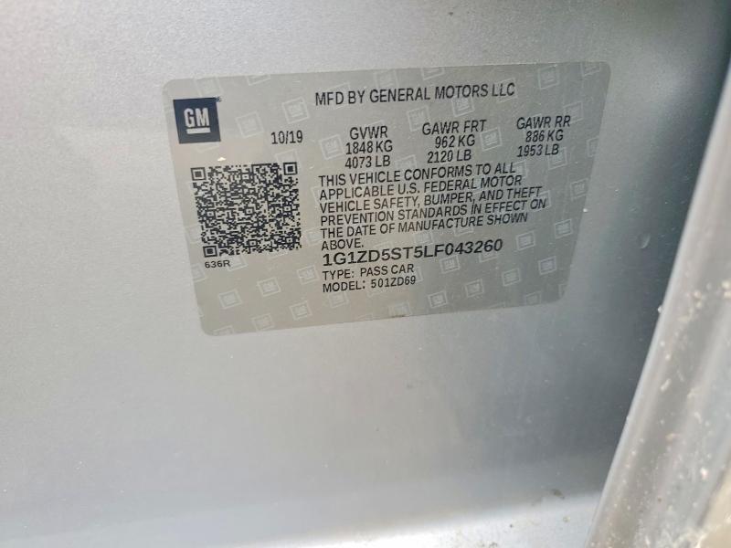 Продажа на аукционе авто 2020 Chevrolet Malibu, vin: 1G1ZD5ST5LF043260, номер лота: 57865746