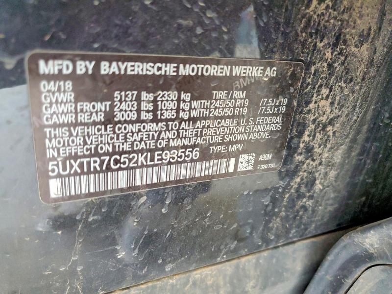 58125356 :رقم المزاد ، 5UXTR7C52KLE93556 vin ، 2019 Bmw X3 مزاد بيع