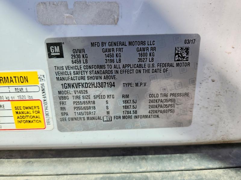 59016636 :رقم المزاد ، 1GNKVFKD2HJ307194 vin ، 2017 Chevrolet Traverse مزاد بيع