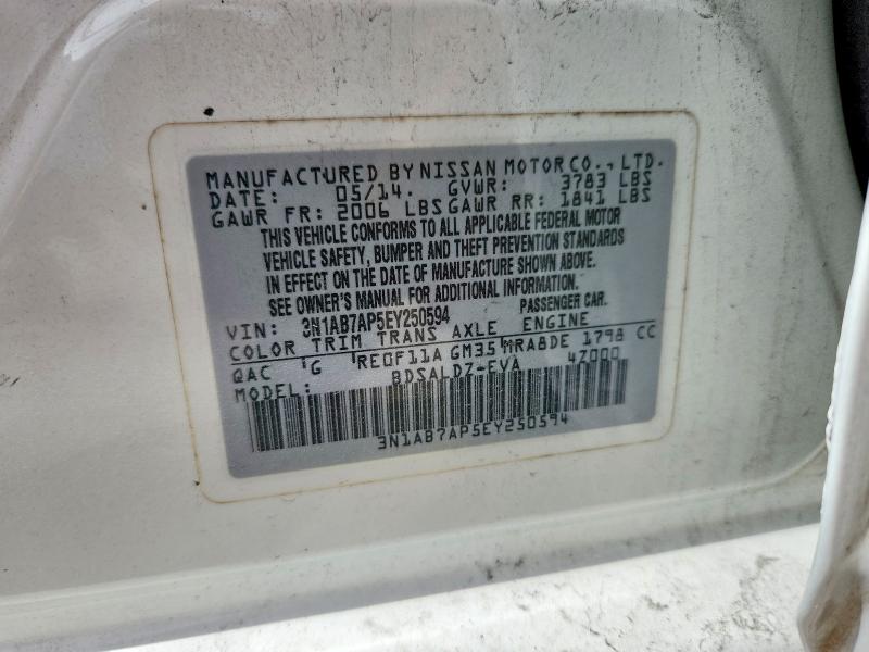 Aukcja sprzedaży 2014 Nissan Sentra, vin: 3N1AB7AP5EY250594, numer aukcji: 57019046