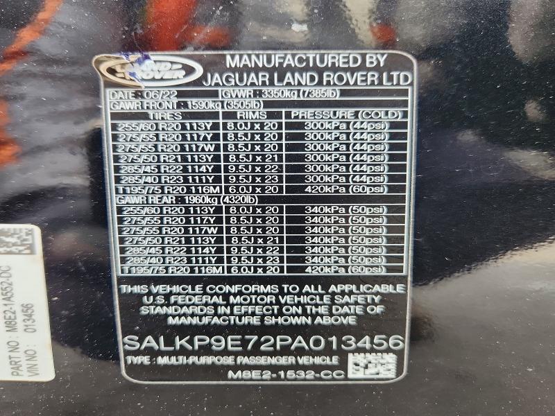 2023 Land Rover Range Rover მანქანა იყიდება აუქციონზე, vin: SALKP9E72PA013456, აუქციონის ნომერი: 57135266