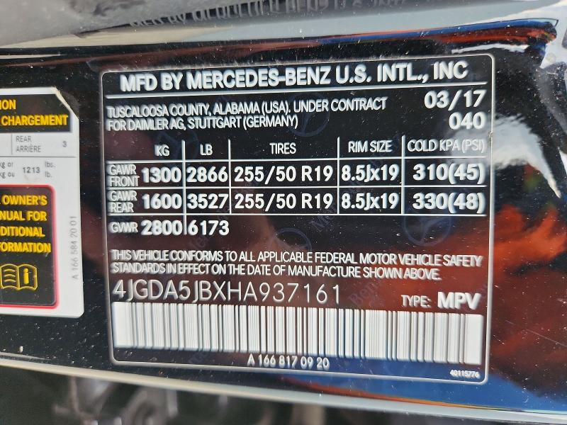 Aukcja sprzedaży 2017 Mercedes-benz Gle, vin: 4JGDA5JBXHA937161, numer aukcji: 57039656