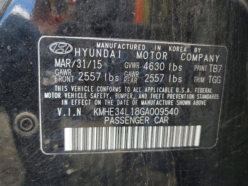 56803606 :رقم المزاد ، KMHE34L18GA009540 vin ، 2016 Hyundai Sonata Hybrid مزاد بيع