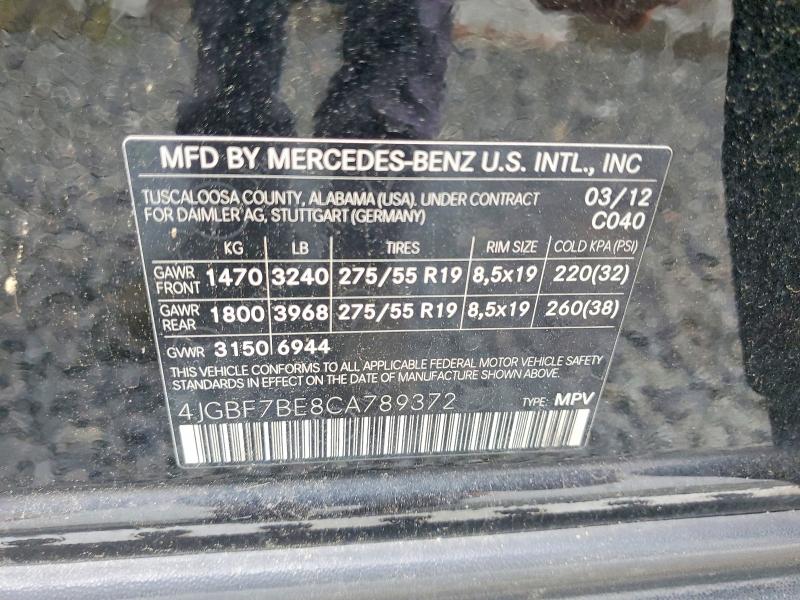 Aukcja sprzedaży 2012 Mercedes-benz Gl, vin: 4JGBF7BE8CA789372, numer aukcji: 57682896