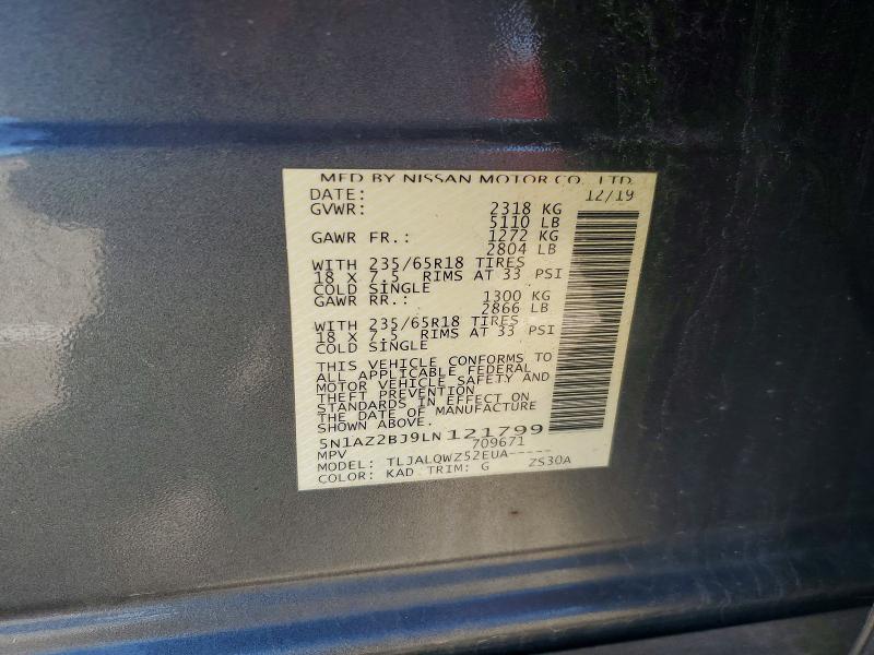 Aukcja sprzedaży 2020 Nissan Murano, vin: 5N1AZ2BJ9LN121799, numer aukcji: 55655516