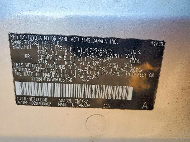 Aukcja sprzedaży 2011 Toyota Rav4, vin: 2T3BF4DV6BW105158, numer aukcji: 56101376