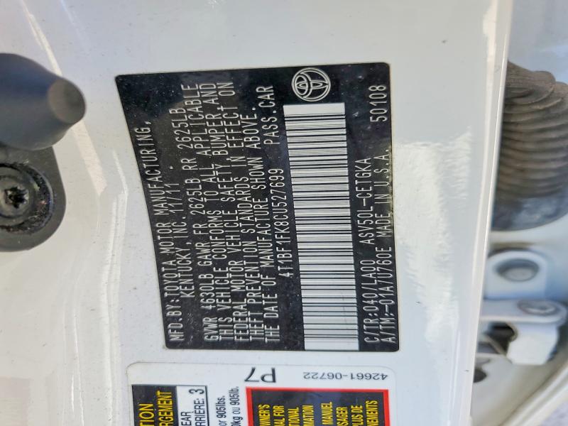 2012 Toyota Camry მანქანა იყიდება აუქციონზე, vin: 4T1BF1FK8CU527699, აუქციონის ნომერი: 59133746