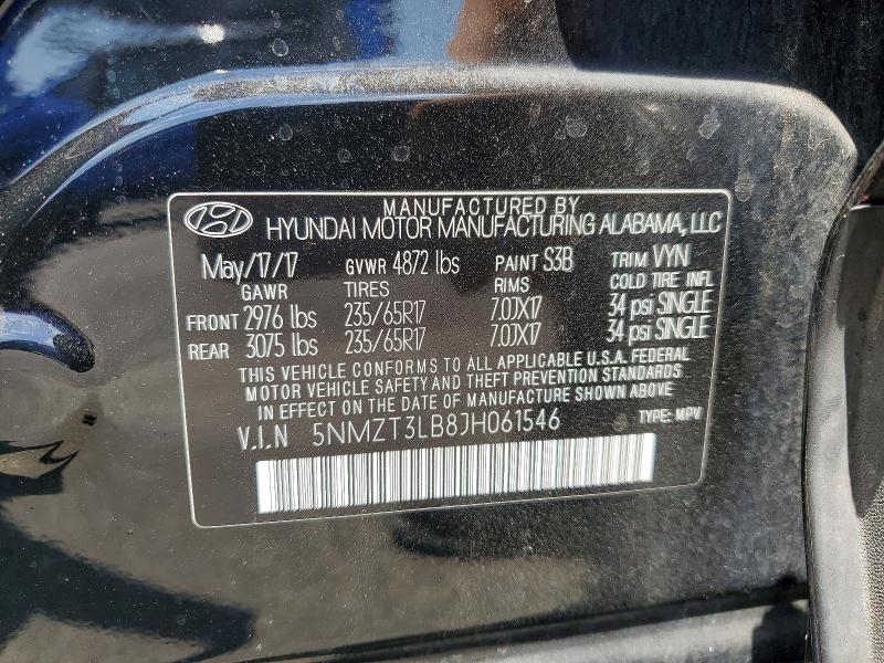 58478226 :رقم المزاد ، 5NMZT3LB8JH061546 vin ، 2018 Hyundai Santa Fe Sport مزاد بيع