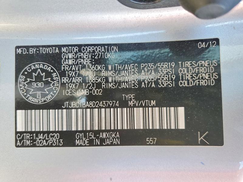 57544756 :رقم المزاد ، JTJBC1BA8D2437974 vin ، 2013 Lexus Rx مزاد بيع