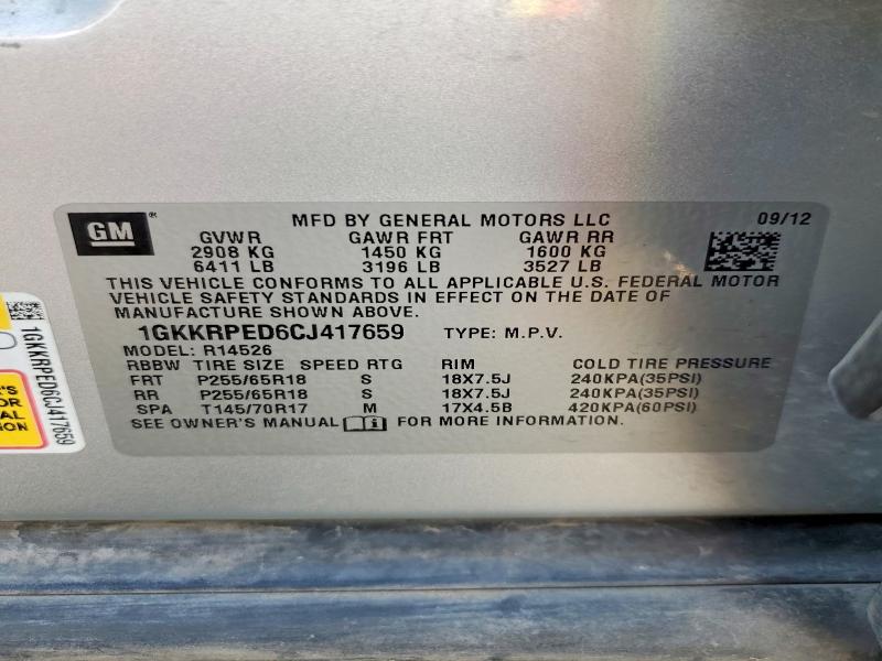 Aukcja sprzedaży 2012 Gmc Acadia, vin: 1GKKRPED6CJ417659, numer aukcji: 59278916