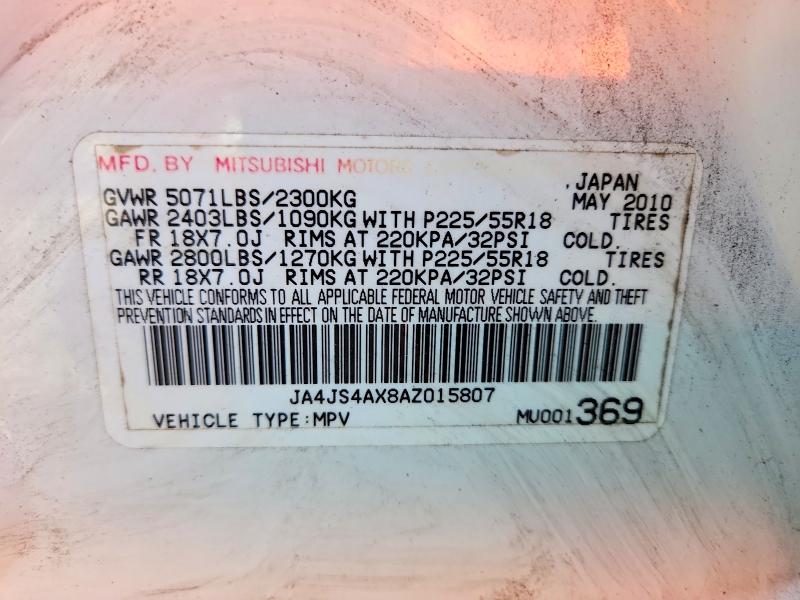 2010 Mitsubishi Outlander მანქანა იყიდება აუქციონზე, vin: JA4JS4AX8AZ015807, აუქციონის ნომერი: 56488826