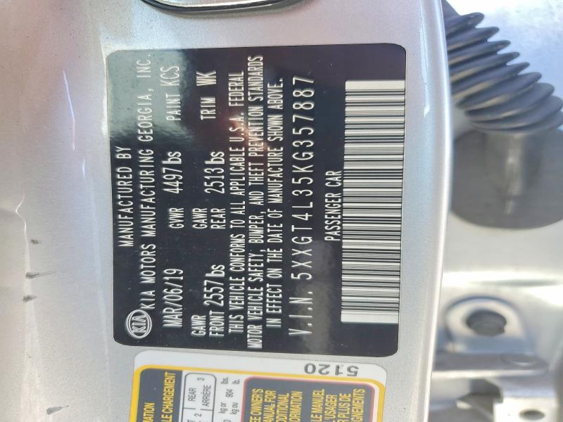 2019 Kia Optima მანქანა იყიდება აუქციონზე, vin: 5XXGT4L35KG357887, აუქციონის ნომერი: 57971896