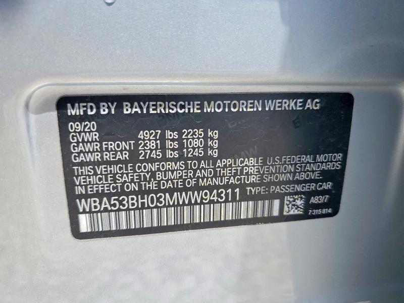 Продажа на аукционе авто 2021 Bmw 530, vin: WBA53BH03MWW94311, номер лота: 53248886