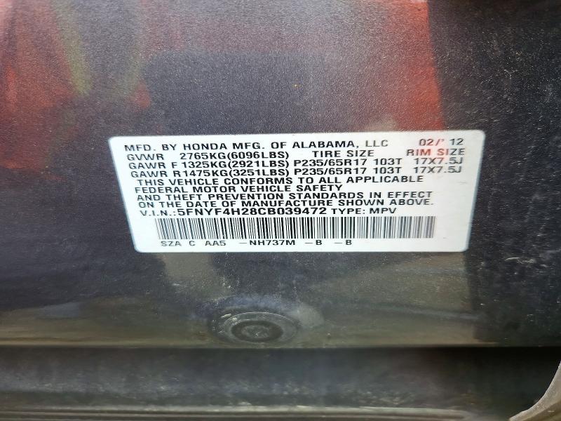 Aukcja sprzedaży 2012 Honda Pilot, vin: 5FNYF4H28CB039472, numer aukcji: 56607156