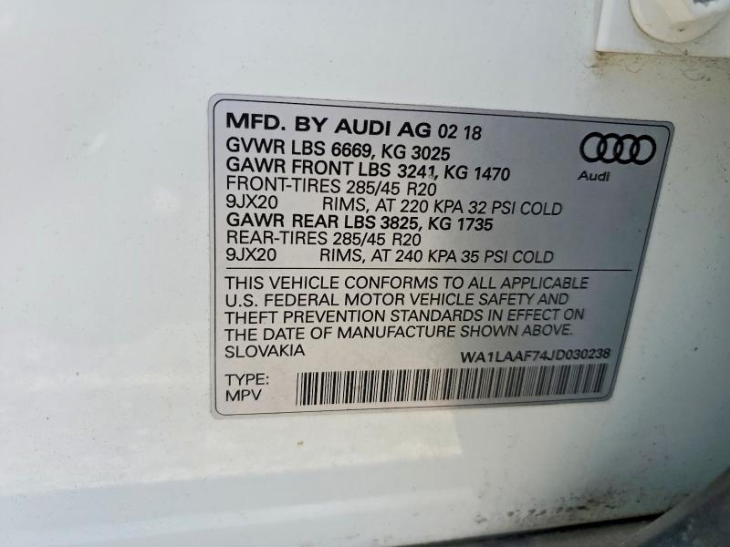 Aukcja sprzedaży 2018 Audi Q7, vin: WA1LAAF74JD030238, numer aukcji: 58541266