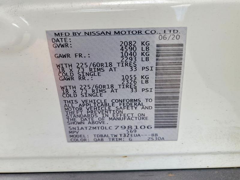 2020 Nissan Rogue მანქანა იყიდება აუქციონზე, vin: 5N1AT2MT0LC798106, აუქციონის ნომერი: 56405646