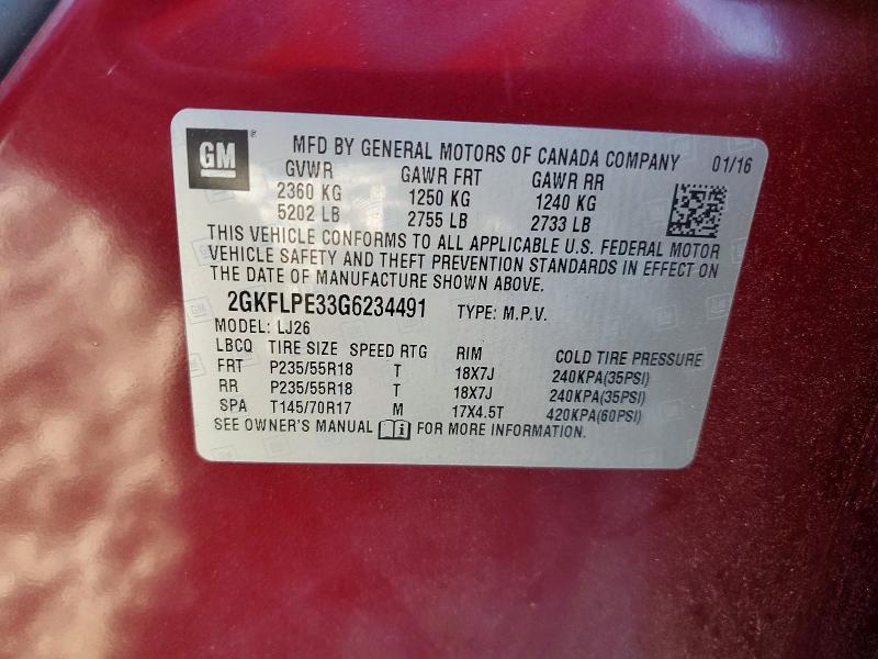 57393006 :رقم المزاد ، 2GKFLPE33G6234491 vin ، 2016 Gmc Terrain مزاد بيع