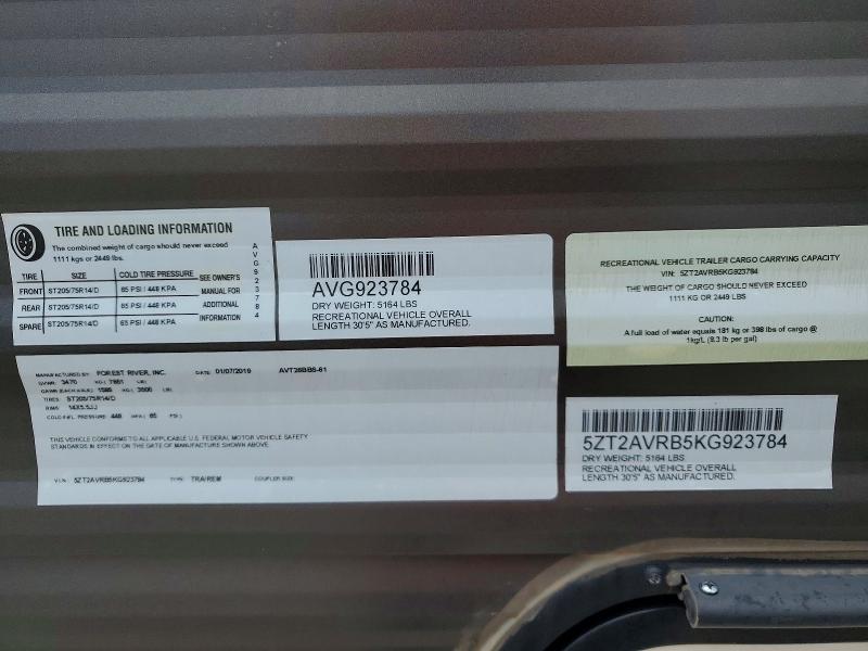 Продаж на аукціоні авто 2019 Fore Recreational Vehicle (rv), vin: 5ZT2AVRB5KG923784, номер лоту: 56355936