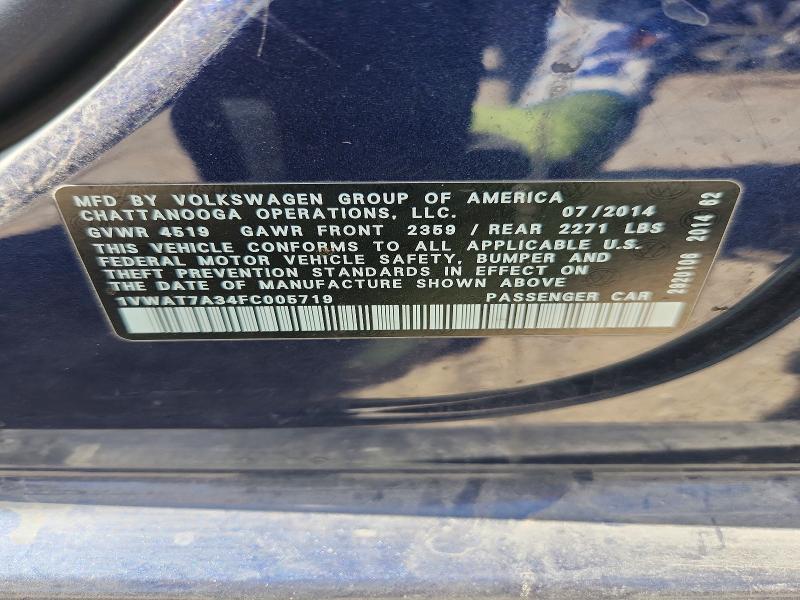 47665316 :رقم المزاد ، 1VWAT7A34FC005719 vin ، 2015 Volkswagen Passat مزاد بيع
