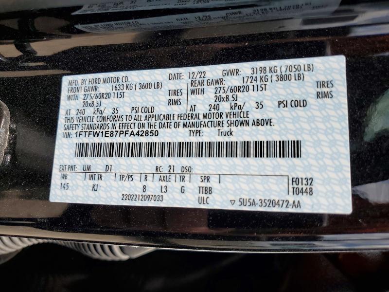 2023 Ford F150 მანქანა იყიდება აუქციონზე, vin: 1FTFW1E87PFA42850, აუქციონის ნომერი: 59074546
