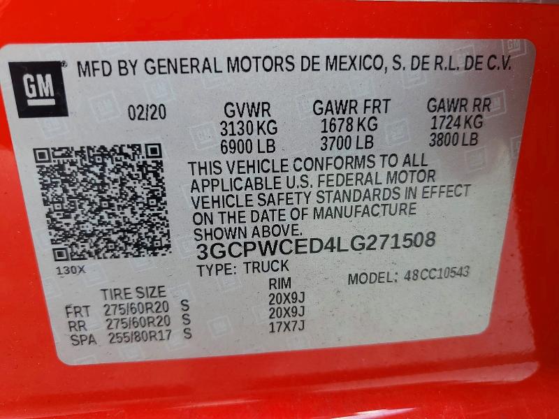 56321756 :رقم المزاد ، 3GCPWCED4LG271508 vin ، 2020 Chevrolet Silverado مزاد بيع