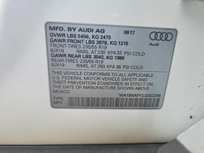 2018 Audi Q5 მანქანა იყიდება აუქციონზე, vin: WA1BNAFY2J2022255, აუქციონის ნომერი: 56184826