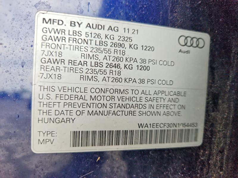 Продажа на аукционе авто 2022 Audi Q3, vin: WA1EECF30N1054453, номер лота: 58872556