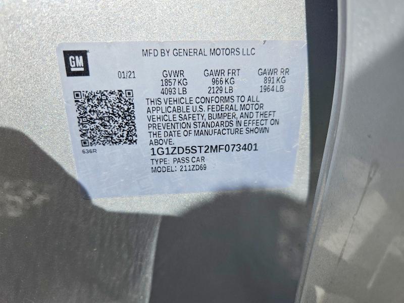 55717016 :رقم المزاد ، 1G1ZD5ST2MF073401 vin ، 2021 Chevrolet Malibu مزاد بيع